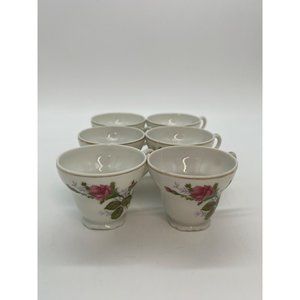 Set of 6 PorcelainTea Cups with Pink Roses Made in Japan
